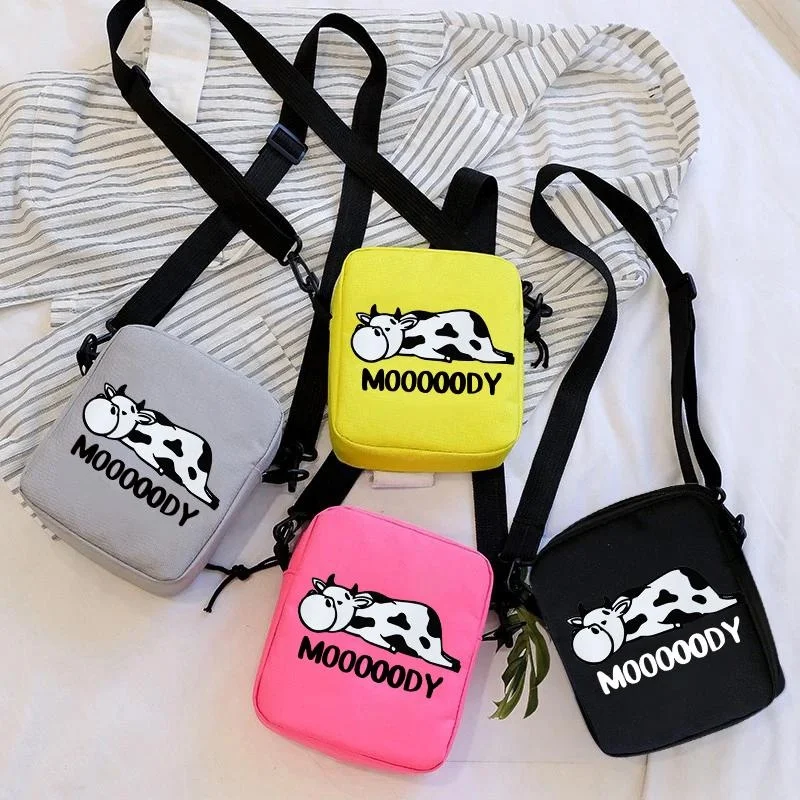 Leuke Cartoon Koe Mini Schoudertas Persoonlijkheid Creatieve Outdoor Vrije Tijd Straat Rits Crossbody Kleine Schoudertas