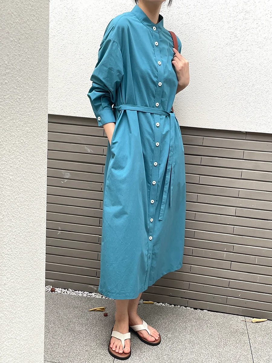 

Свободный повседневный длинный све с поясом Dr из чистого хлопка, весна-лето, корейская версия, для поездок на работу, средней талии, H ape, с цветочным узором