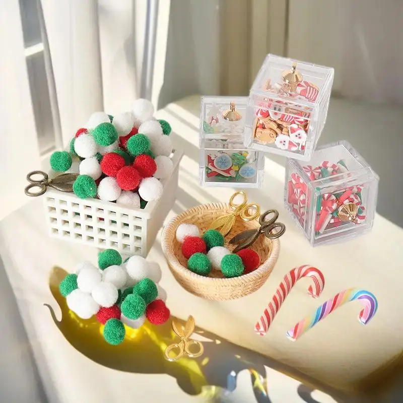 مجموعة صناديق بيت الدمى لمشهد عيد الميلاد DIY - تتضمن قصب الحلوى المحاكاة المصنوعة يدويًا ومقص وديكورات السلة. #4