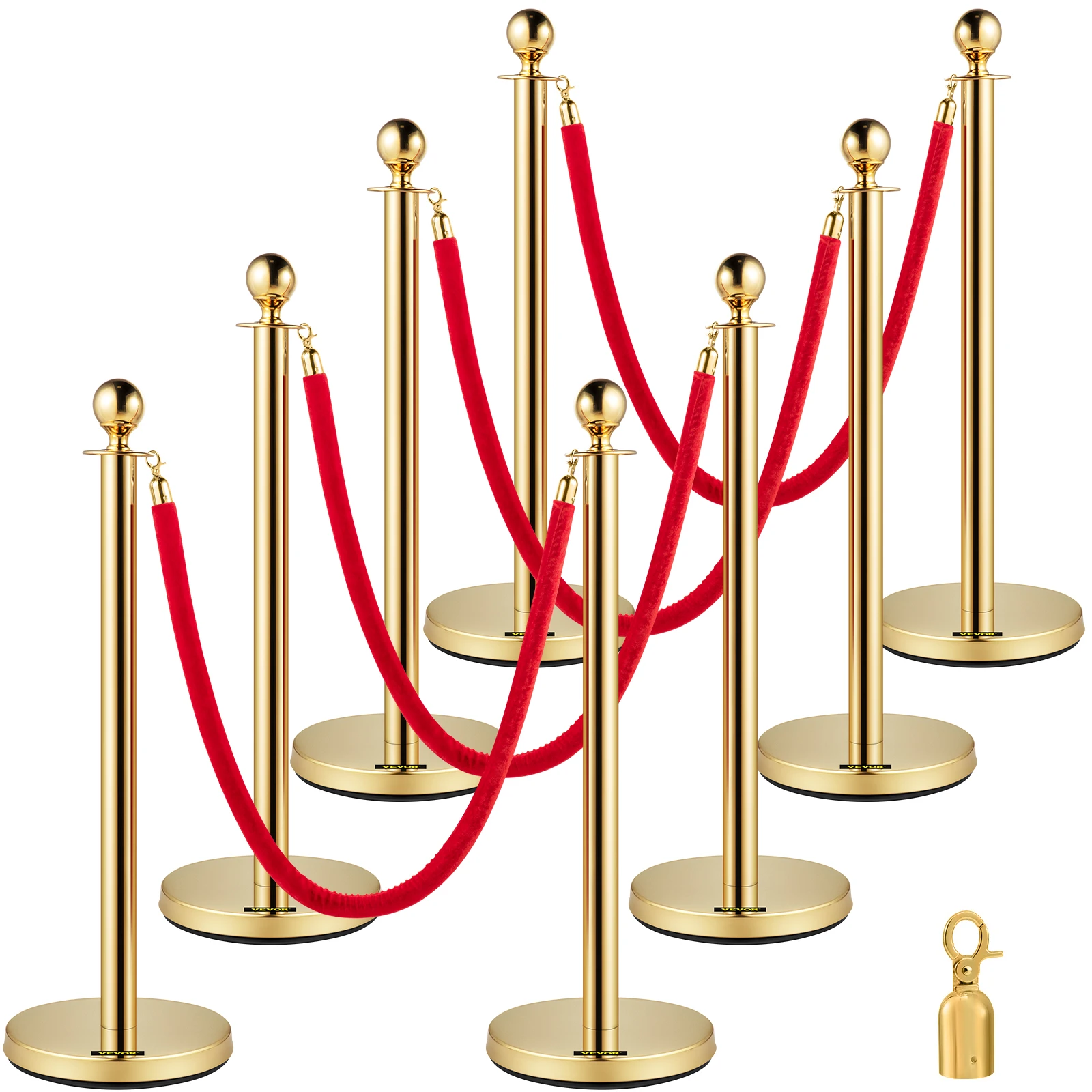 VEVOR 35.4 Inch Gold/Silver Crowd Control Stanchion Posts Queue Red/Black Velvet Rope Line Barriers with Stable Base for Stadium