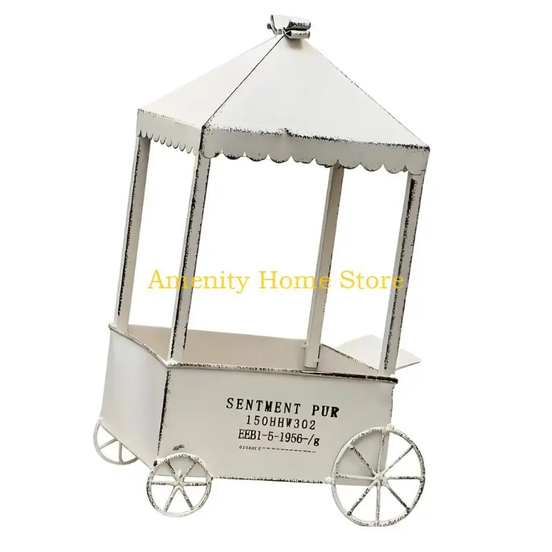 F26C Elegant Retro Iron 4 Wheel Flower Cart Basin For Garden Balcony With Multilayer Display And Easy Mobility