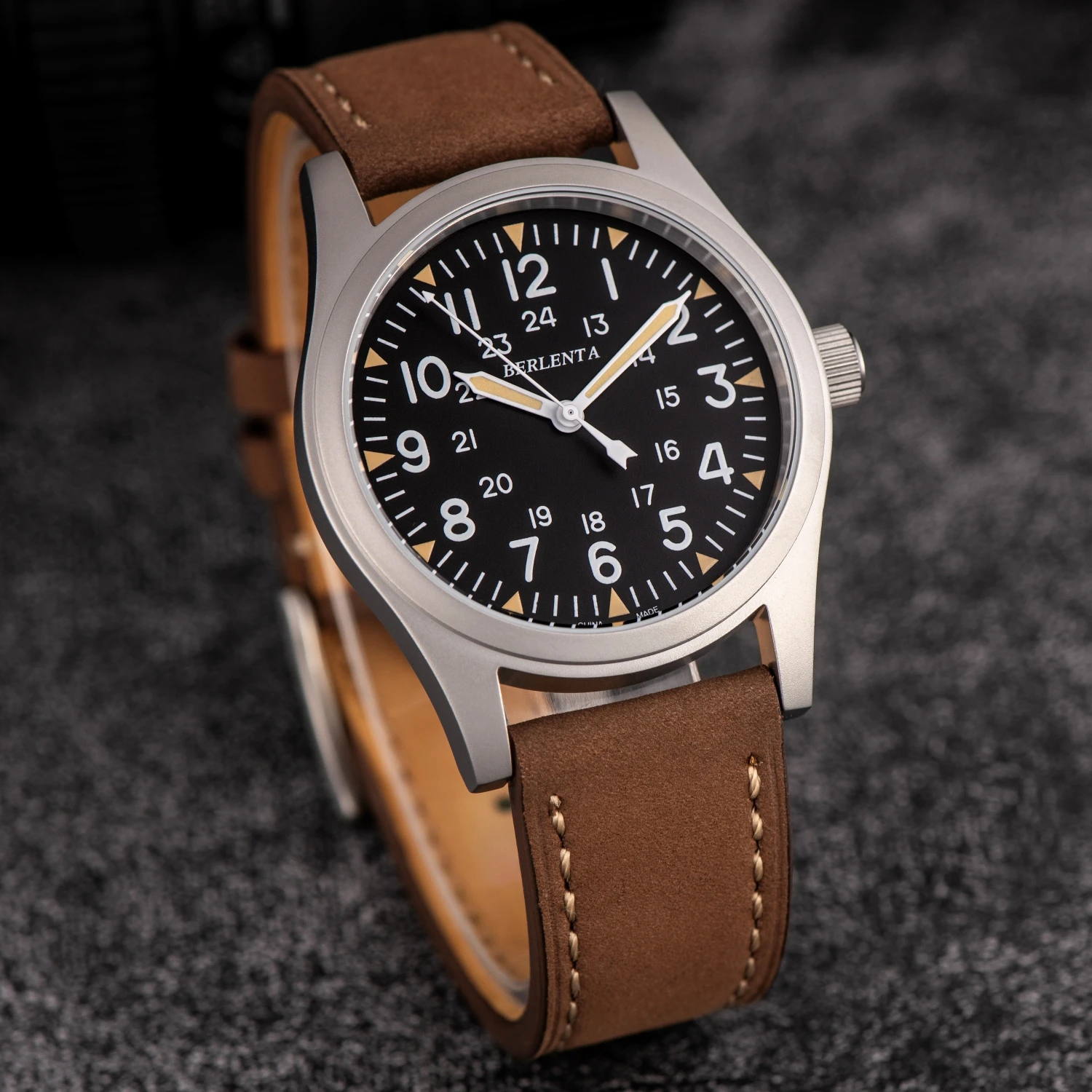 

Мужские часы Berlenta, винтажные, с матовым кожаным ремешком, стальной корпус Vh31, полевые часы для мужчин, лучшие брендовые роскошные армейские мужские наручные часы