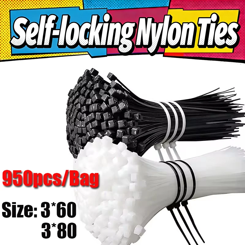 3*60 80mm Wholesale Plastic Nylon Cable Ties Self-locking Cord Straps Widen Thickened Cables Fastening Loop Wire Zip Tie