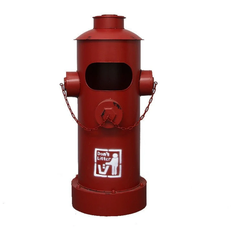 

Industrial style simple fire hydrant trash can American retro old wrought iron storage creative oil drum floor ornament