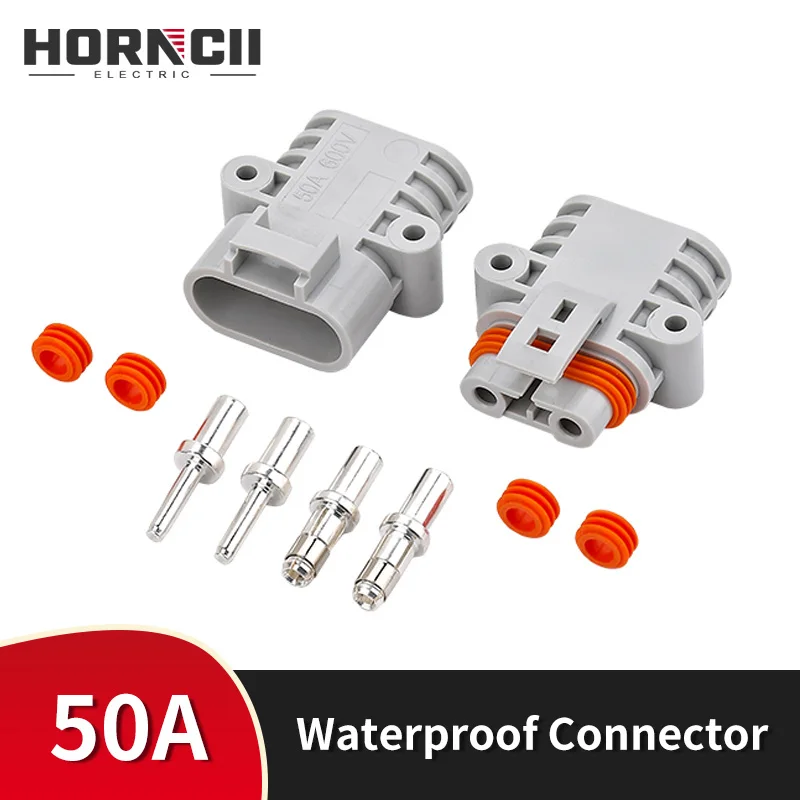 2 Pin Connector 50A Waterproof Parking Air Conditioner Connector 600V Outdoor Quick Connector Anti-loose Male and Female Plug