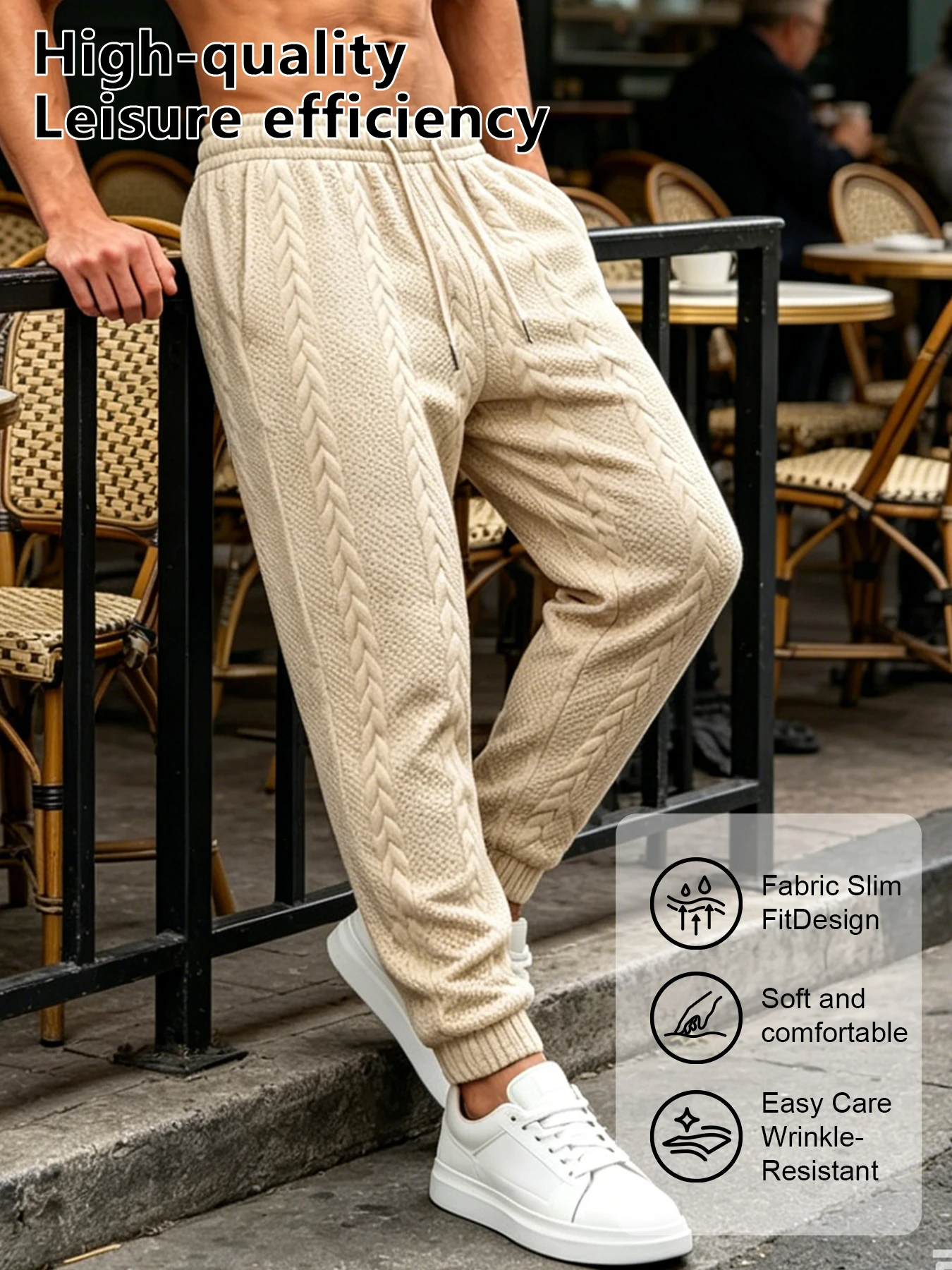 Men Cable Knit Joggers All Season Textured Sweatpants Braided Pattern Tapered Trousers, Breathable Soft Skin-friendly Anti-pilling Knit Fabric Ribbed Ankle Streetwear Casual Pants