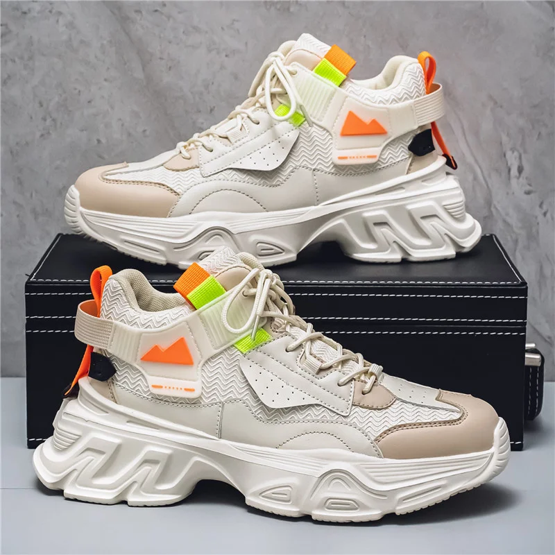 

Spring Summer New High-top Sneakers Men Comfort Height-increasing Platform Shoes Trainers Men Lace-up Casual Sneakers for Men