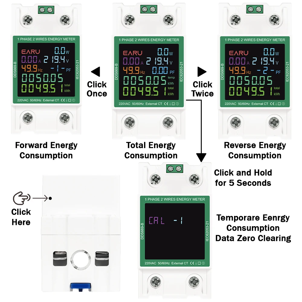 EARU Einphasiger, rücksetzbarer, bidirektionaler Solar-PV-Strom-, Spannungs-, Wattstunden- und kWh-Elektroenergiezähler mit Voltmeter und Stromwandlereinsatz – Detail 8