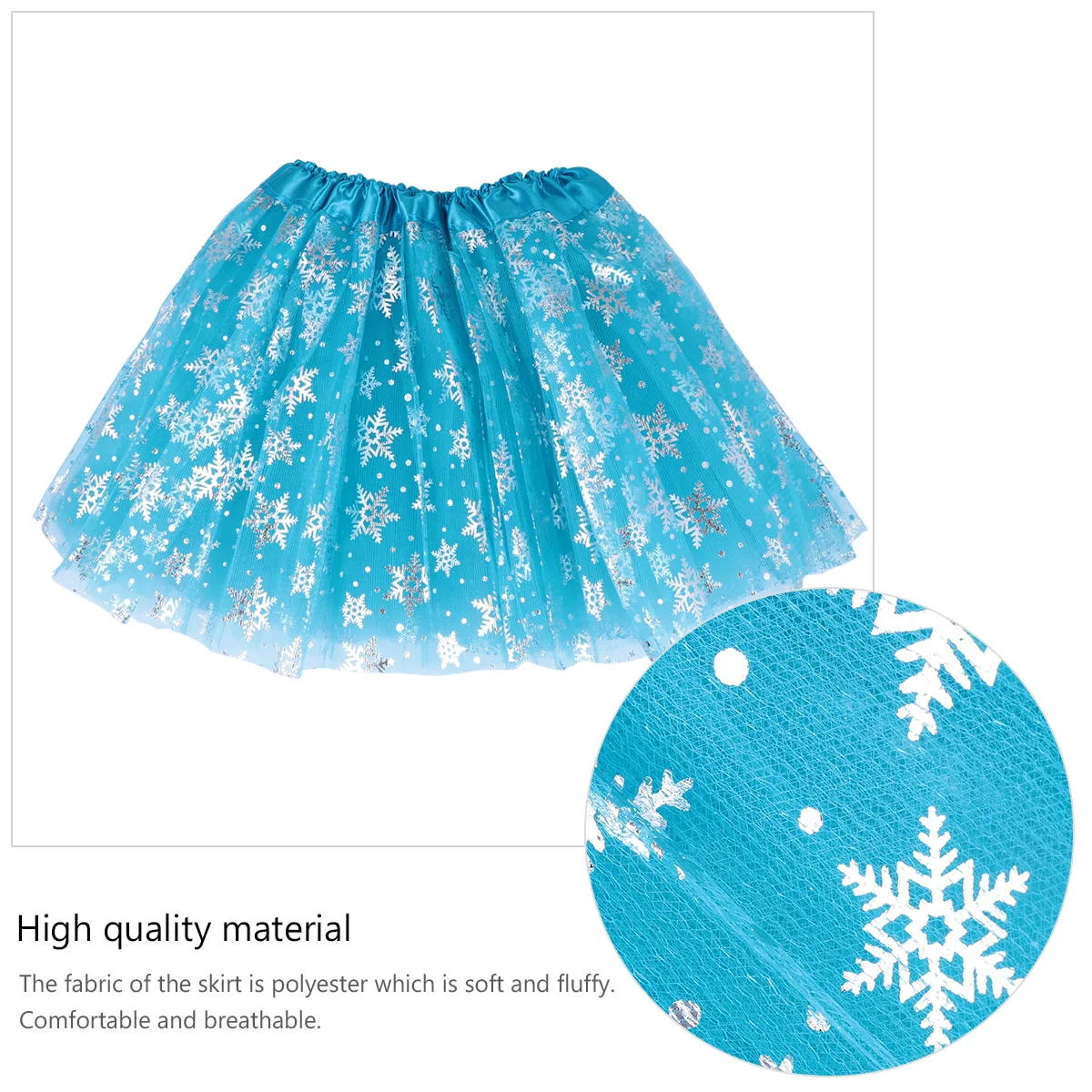 

Snowflake Tutu Short Skirt Girls Kids Party Dance Costume Blue Mesh Elastic Polyester Tulle Skirt for Birthday Photography