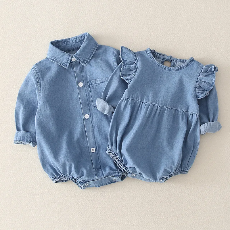 Somenie Baby Onesie Spring and Autumn Baby Girl Denim Shirt Triangle Climbing Suit 5 Princess 6 Romper 3 Months 9