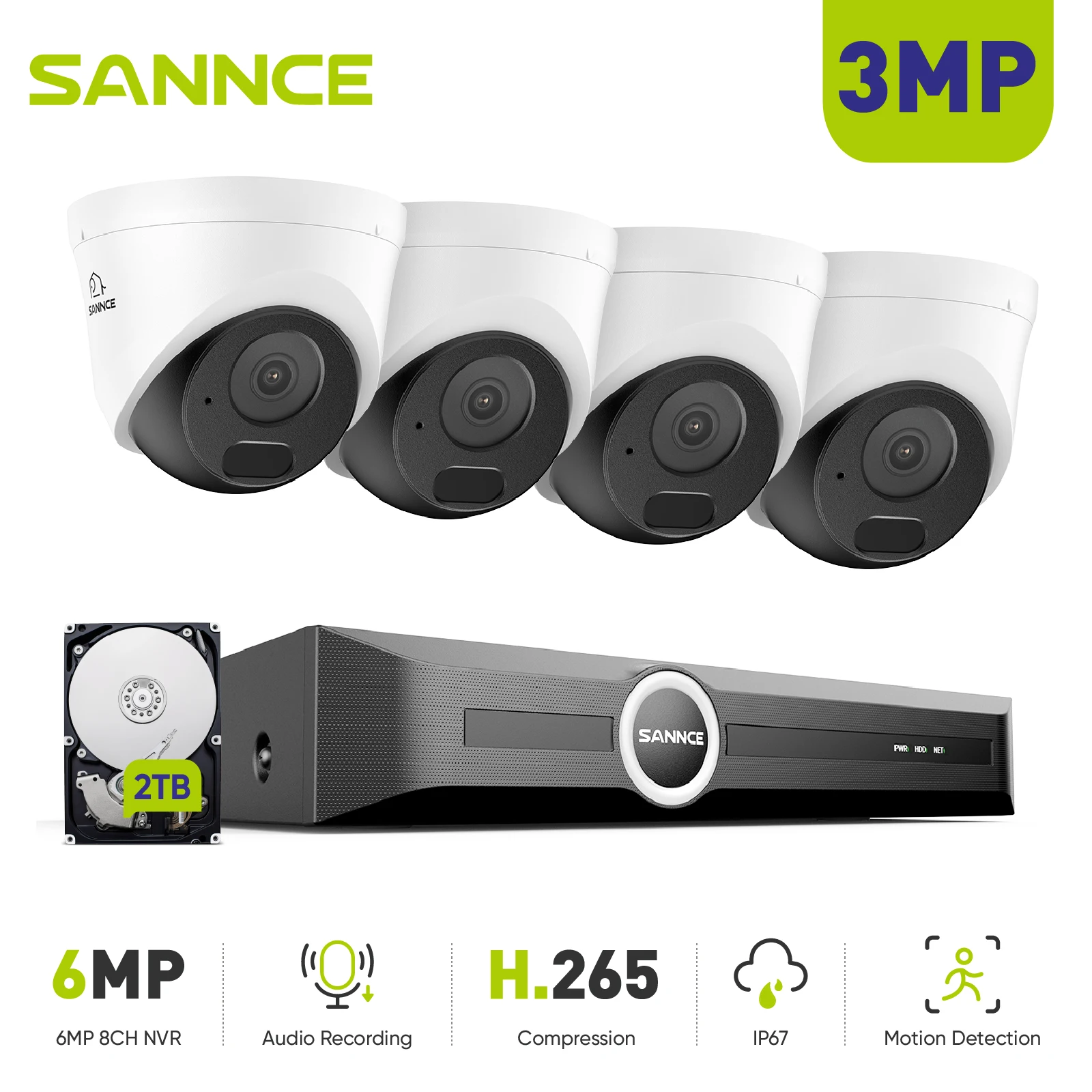 

SANNCE 3MP POE Video Security Surveillance System CCTV Kit night vision Smart IR Ip camera Built-in Mic Cameras 8CH NVR Recorder
