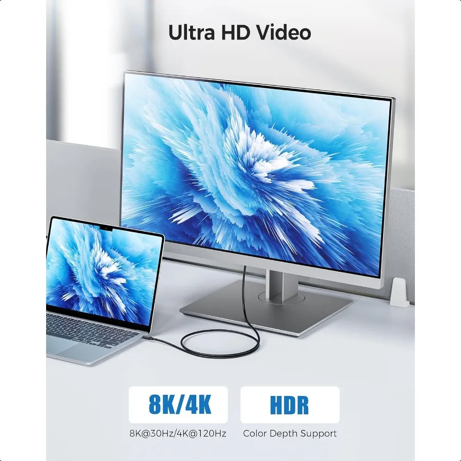 كابلات المهمات [معتمدة من Intel] كابل Thunderbolt 3 بسرعة 20 جيجابت في الثانية بطول 6.6 قدم منافذ كابل USBC Thunderbolt 100 وات شحن 8K فيديو وبيانات T