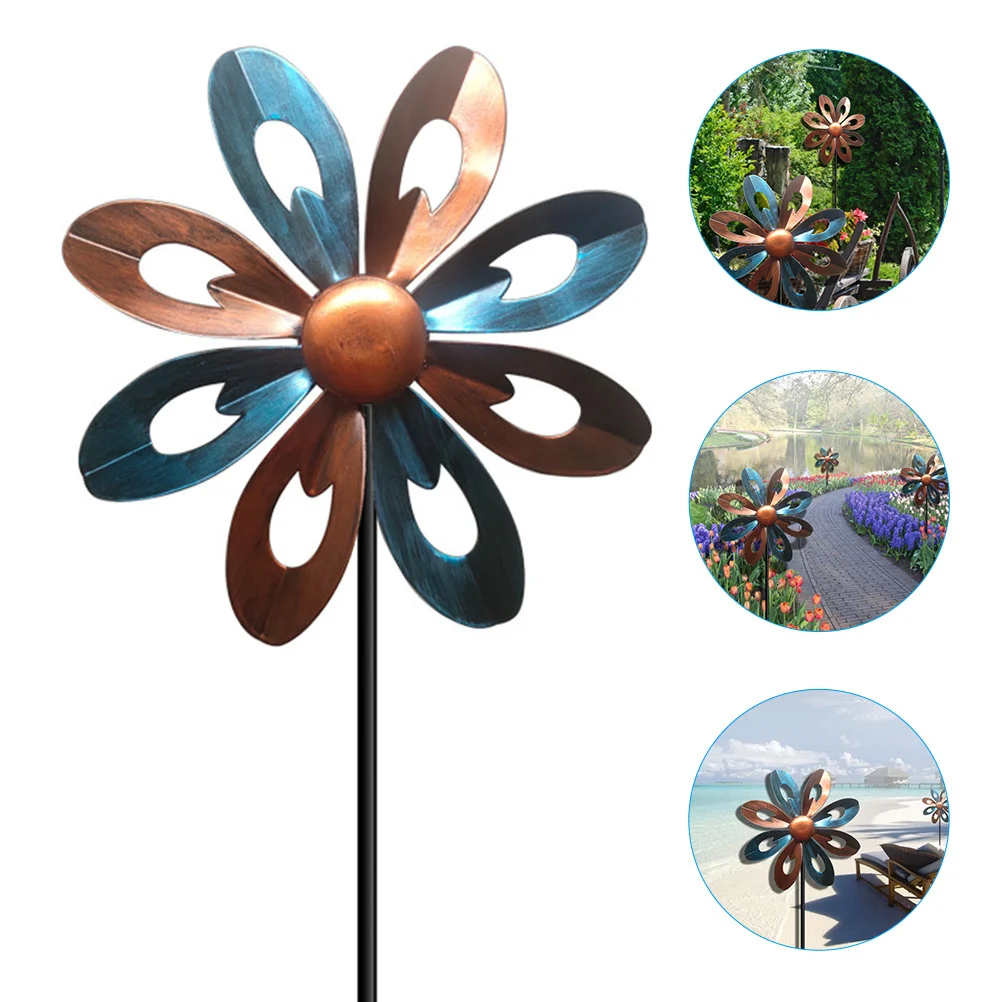 

Iron Windmill Decor for Garden Yard Landscape - Rotating Metal Craft Outdoor Scene Ornament with Bright Colorful