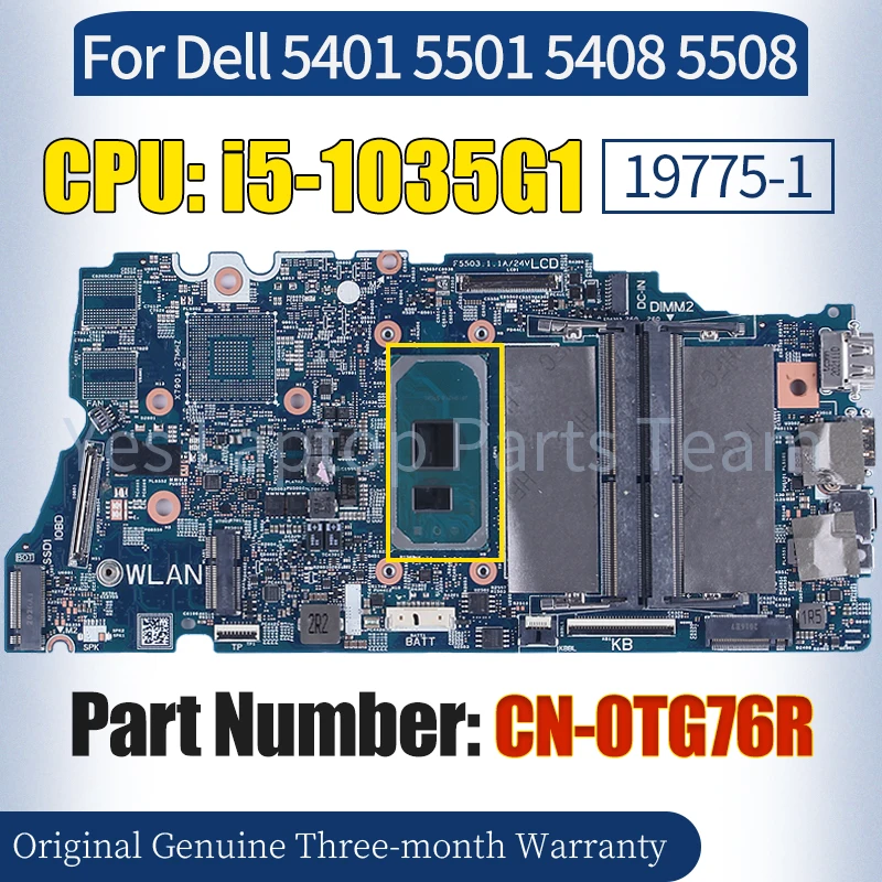 

19775-1 For Dell 5401 5501 5408 5508 Laptop Mainboard CN-0TG76R SRGKL i5-1035G1 100％ Tested Notebook Motherboard