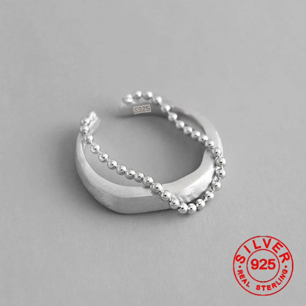 Vintage Silver Color Open Ring Gold Color INS bead chain double layer Thai Silver Adjustable Rings For Women