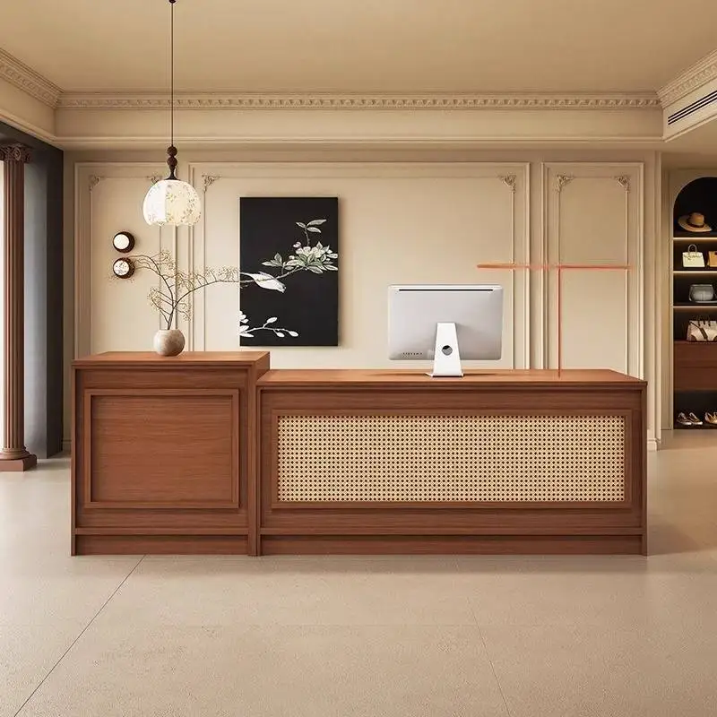 

Counter Logo Reception Desks Brown Aesthetics Modern Office Reception Desks Wood Business Design Mostrador Recepcion Furniture