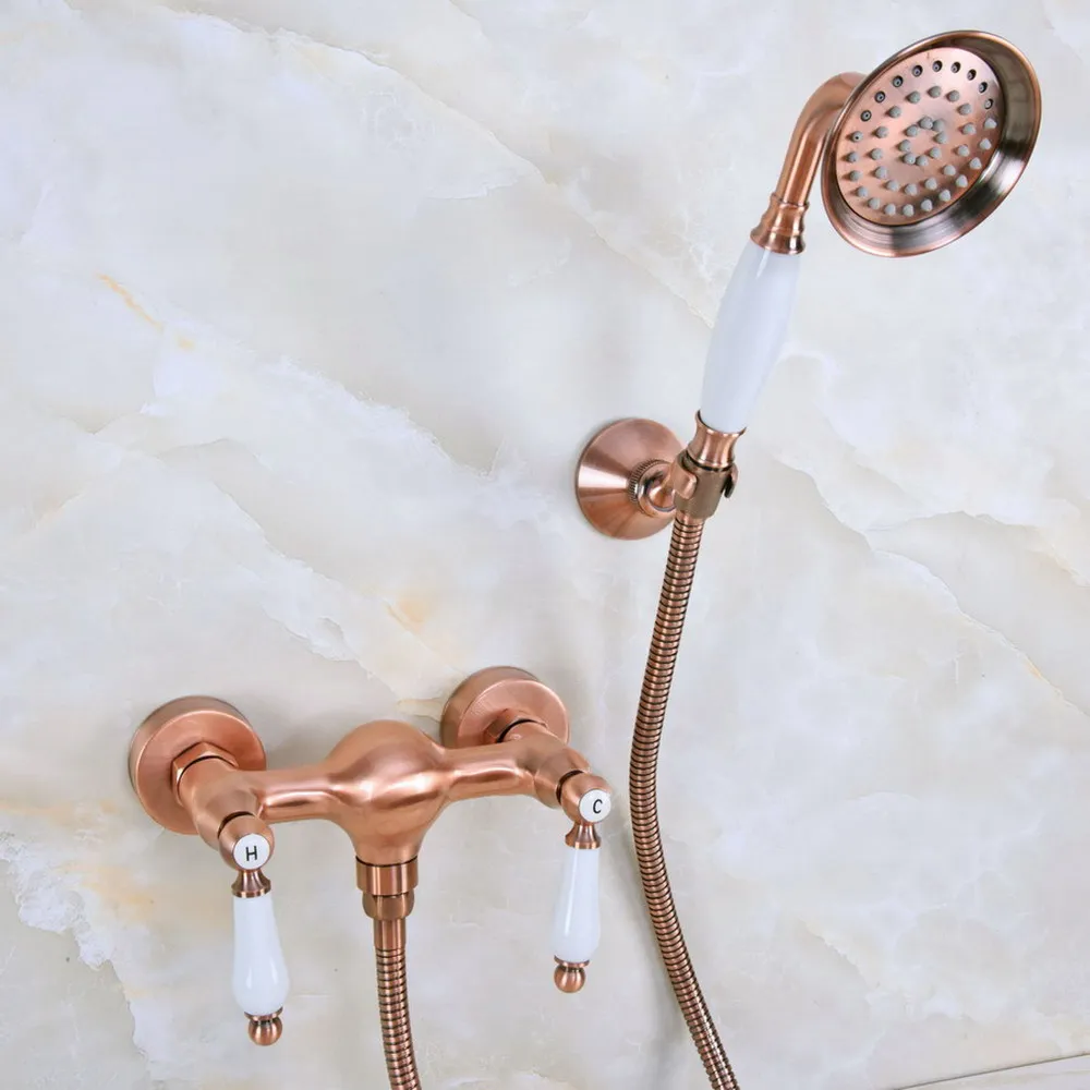 

Antique Red Copper Wall Mount Bathtub Faucet with Handheld Shower Set +1500MM Hose Mixer Tap 2na298