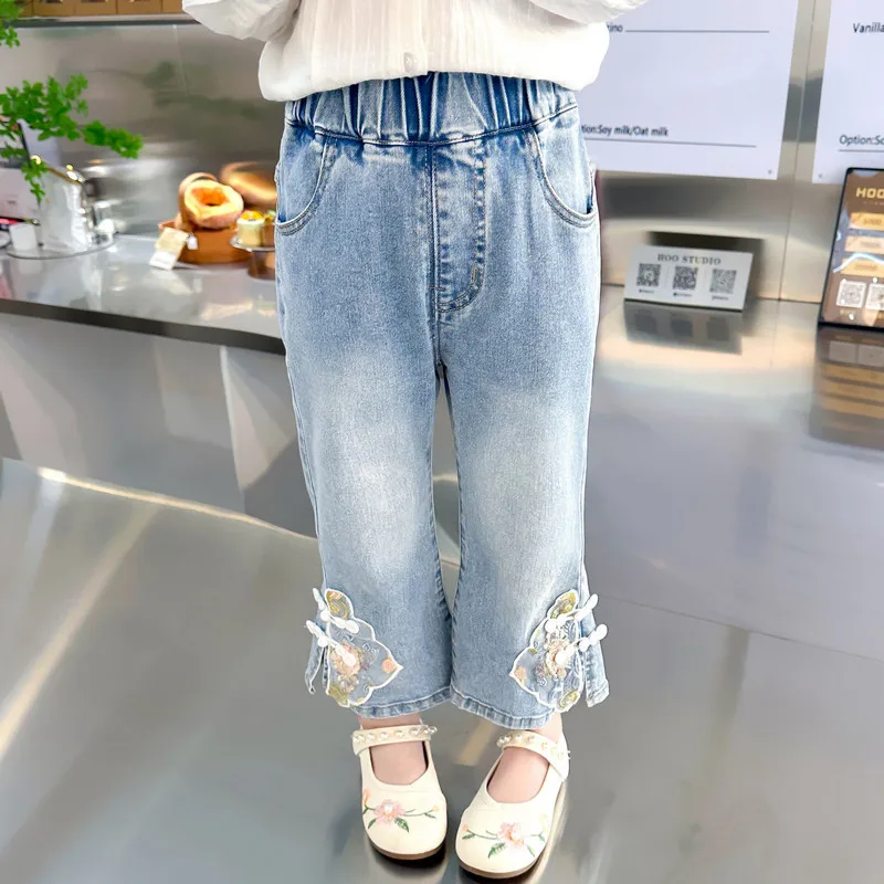 

Jeans Chinese Style Young In 2024, New Casual Flared Pants For Little Girls And Babies