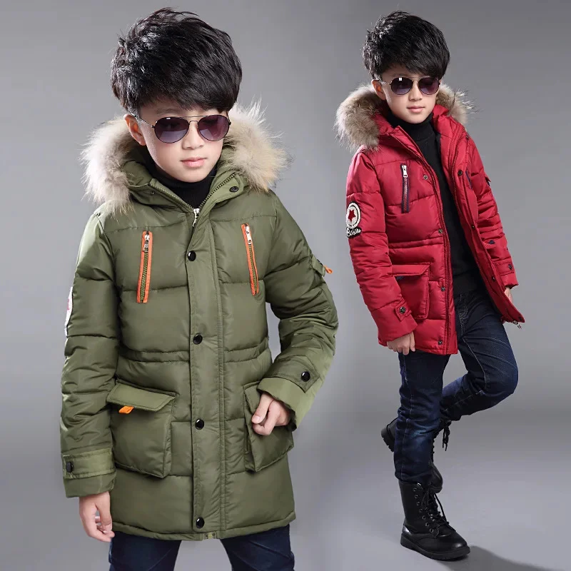 Years Jacket 3-14 Boy Mid-long Hooded Down Cotton Coat Winter Warm Teens Children Outerwear Kids Parkas For Boys