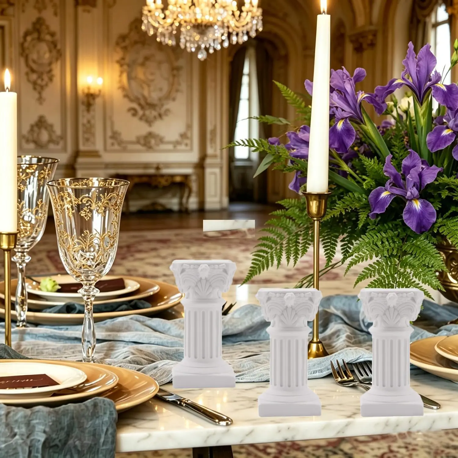 Mini Roman Pillar, Resin Roman Column Statues Mini Candle Stand for Office Desktop Decor Architectural Sculpture Wedding decor