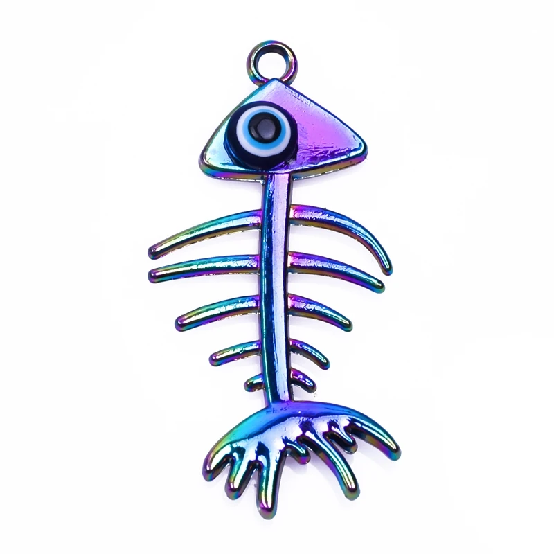 

5pcs/Lot Fashion Cool Rainbow Color Fish Bone Charms Alloy Pendant For Necklace Earrings Bracelet Jewelry Making DIY Accessories