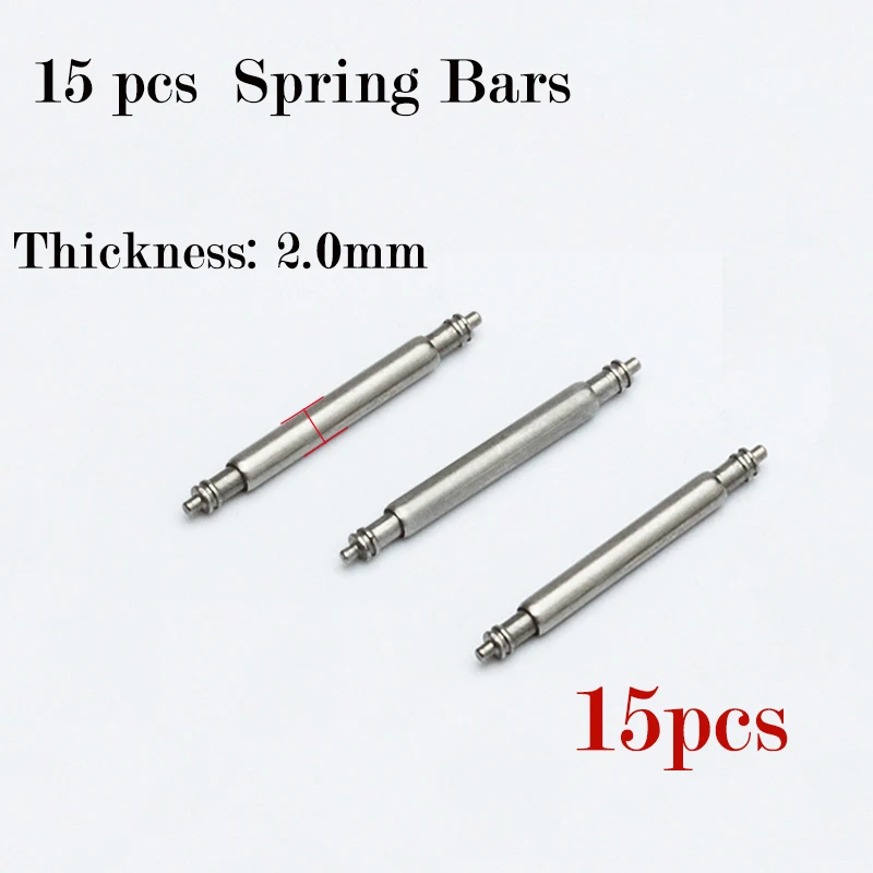 15pcs 2.0mm Diameter Watch Band Pin Watch Strap Spring Bars Stainless Steel Spring Rods Release Link Pins 16/18/20/22/24mm