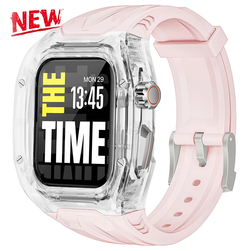 

Прозрачный комплект для модификации Apple Watch 11, 10, 9, 8, 7, 46, 45 мм, ремешок и корпус для IWatch Series 44, 40 мм, 654SE, резиновый ремешок для модификации.