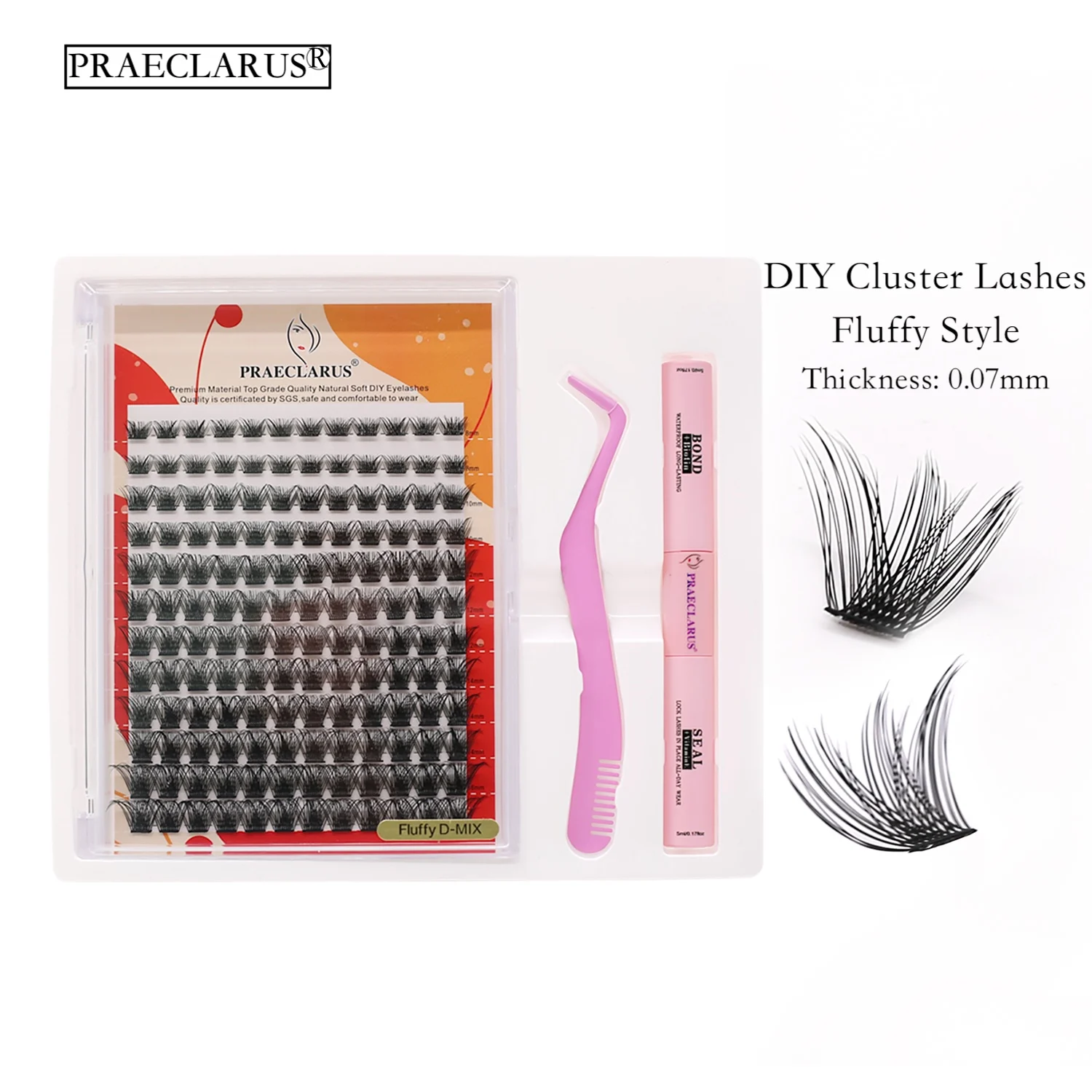 PRAECLARUS DIY Segment Pre-Cut lashes Hand Made Natural Soft DIY strip glue-based Cluster lashes Segmented eye lashes