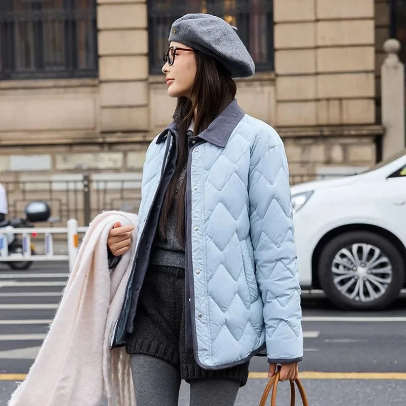 Women's Short Down Cotton Jacket Pink Parkas Round Neck Warm Coat Feminine Unique Autumn Winter Iight Fashion Outerwear