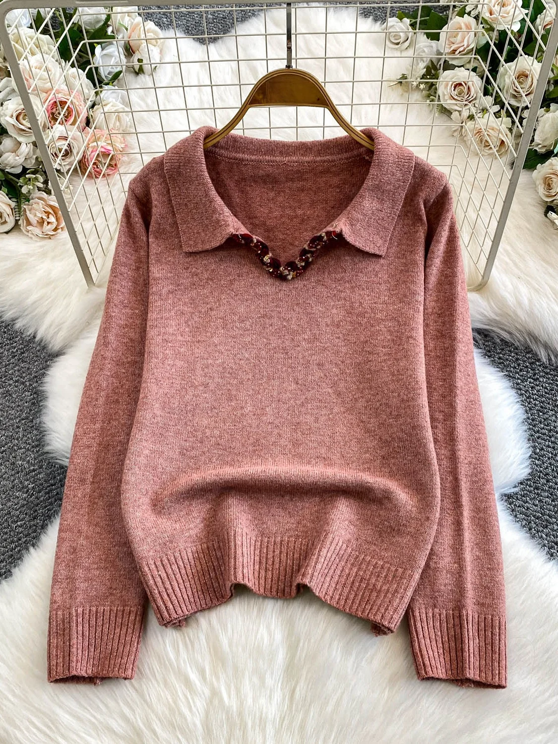 Top de punto con lentejuelas y diseño Retro para mujer, suéter de invierno holgado y adelgazante, cómodo, largo, Color Sve, Faionable