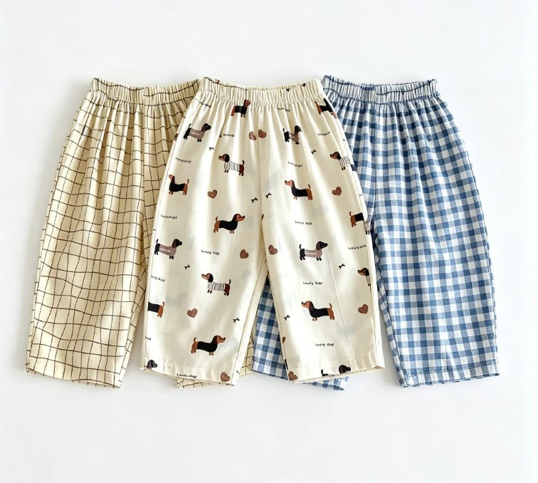 Kids Plaid And Cartoon Print Casual Pants Boys Girls Loose Elastic Waist Trousers For Summer Daily Wear Baby Cartoon Pants Wear