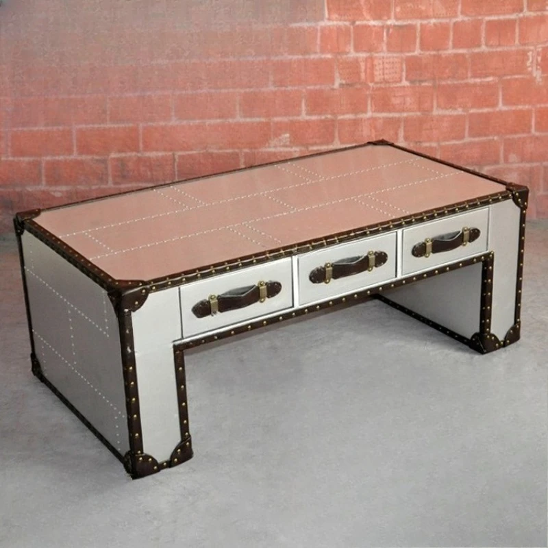

Aluminum rivet metal coffee table loft industrial style personalized square three draw coffee table bar hotel cafe square table