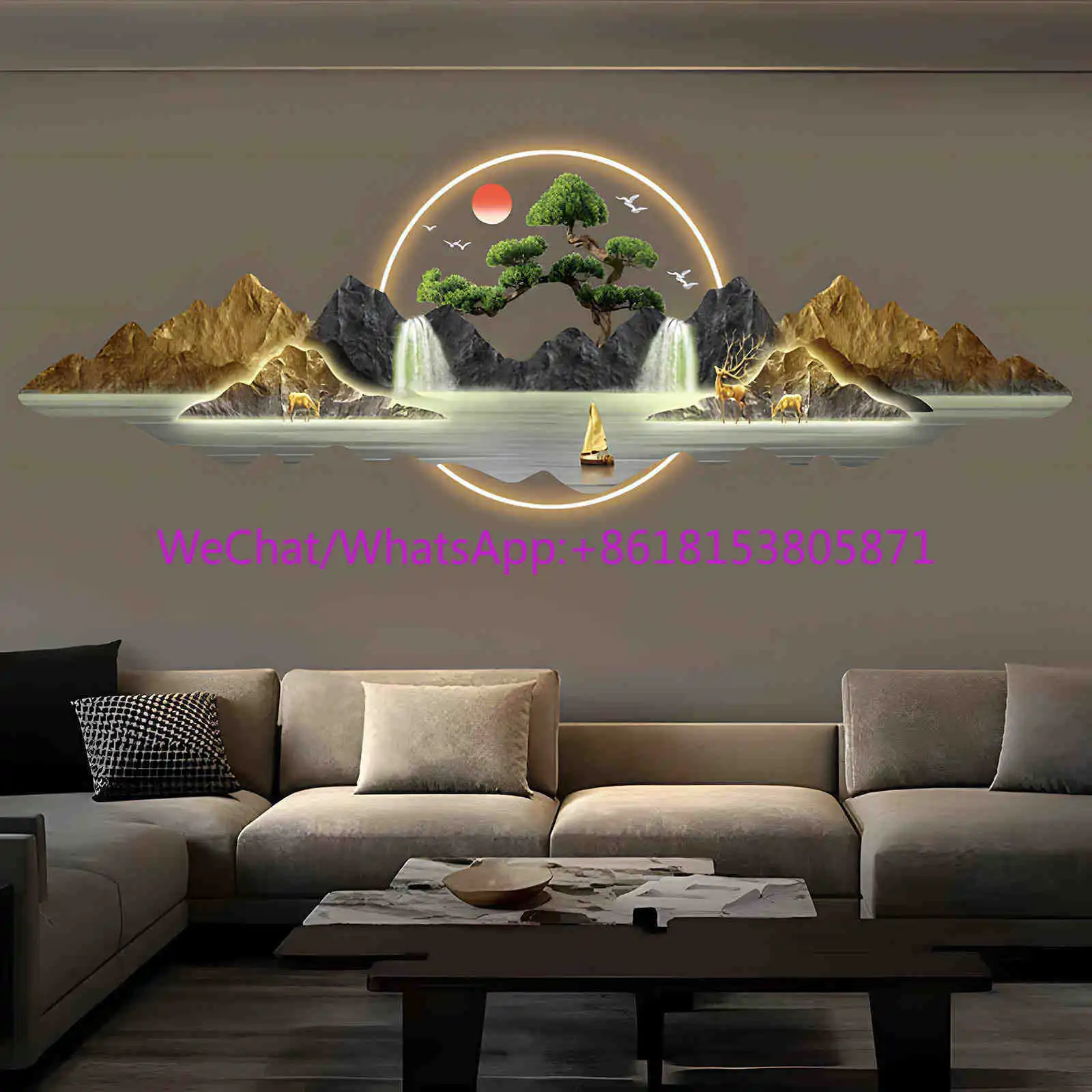 LED light hanging painting new living room office sofa background wall decorative painting Rizhao Jinshan