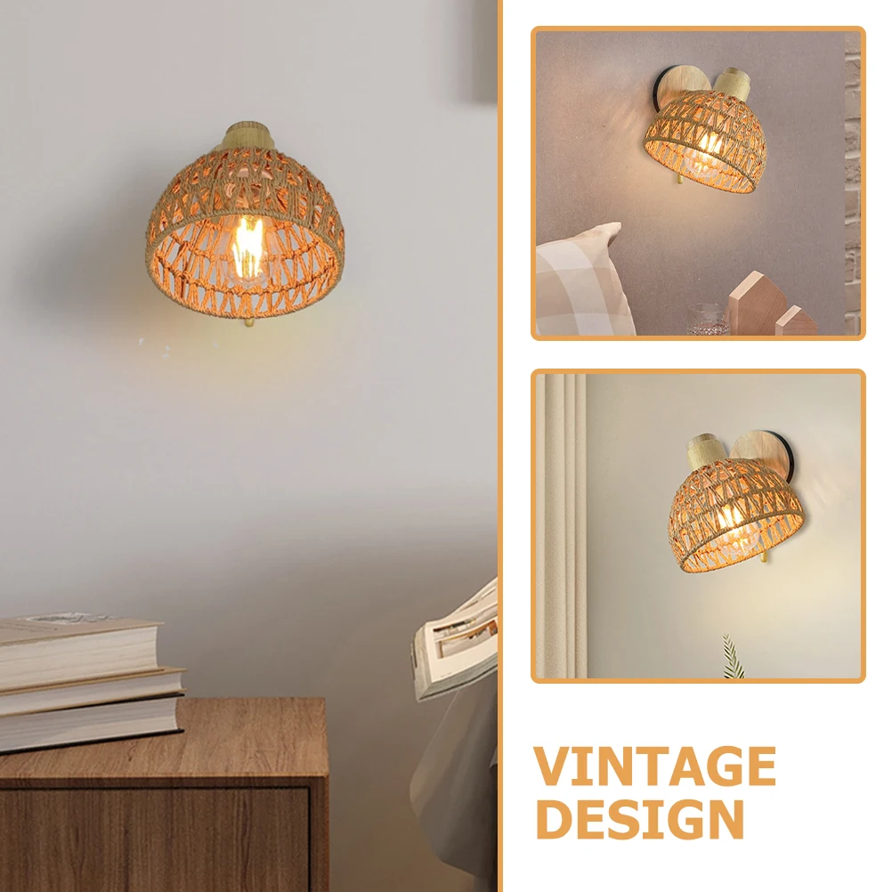 

Rattan Lamp Sconce Rustic Bedroom Fixture Decorative Vintage Bathroom Bedroom Living Room Sconces Wall Mount Light Rattan Wall