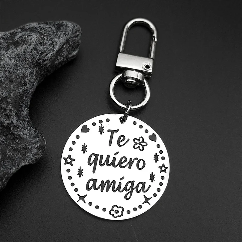 Love U My Friend Te quiero amig Keychain Women Men Stainless Steel Silver Color Flower Heart Star Friendship Keyring Jewelry