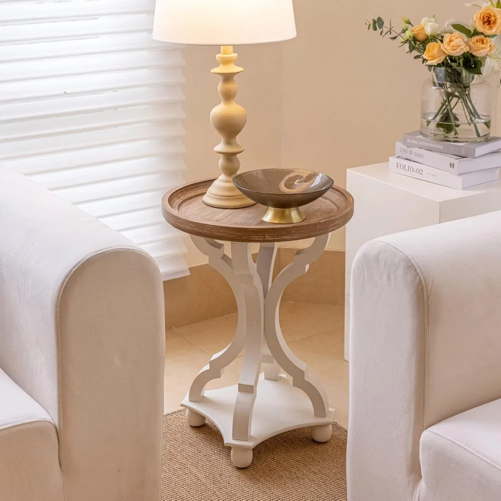 

rustic farmhouse style accent table with natural tray top for side use in family, dining, or living spaces, handcrafted finish