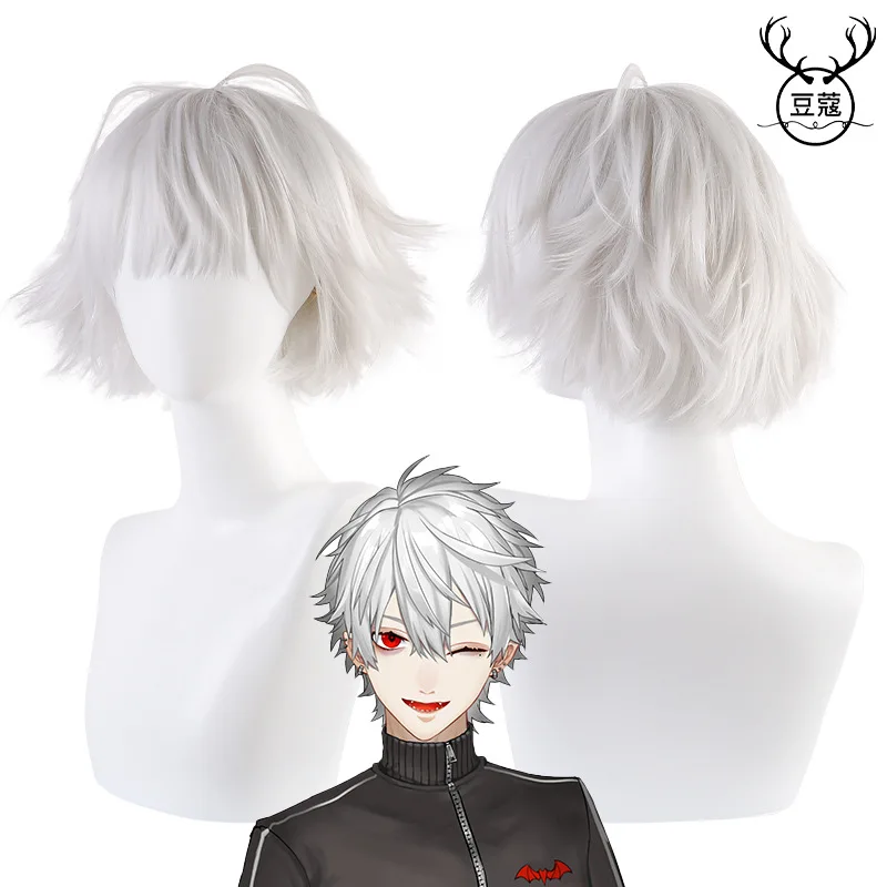 

Виртуальный Idol Streamer VTuber Ge Ye's Короткие волосы Парик для косплея Радужного общества Серебристо-белые перевернутые короткие волосы