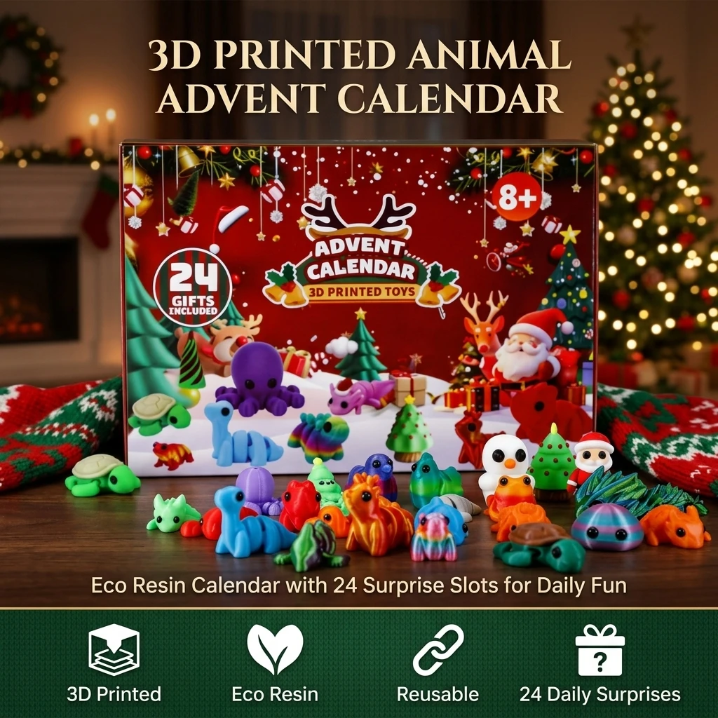 3D Printed Animal Advent Calendar 24 Day Countdown Decoration Resin Ornament for Christmas Winter Celebration Family Gift
