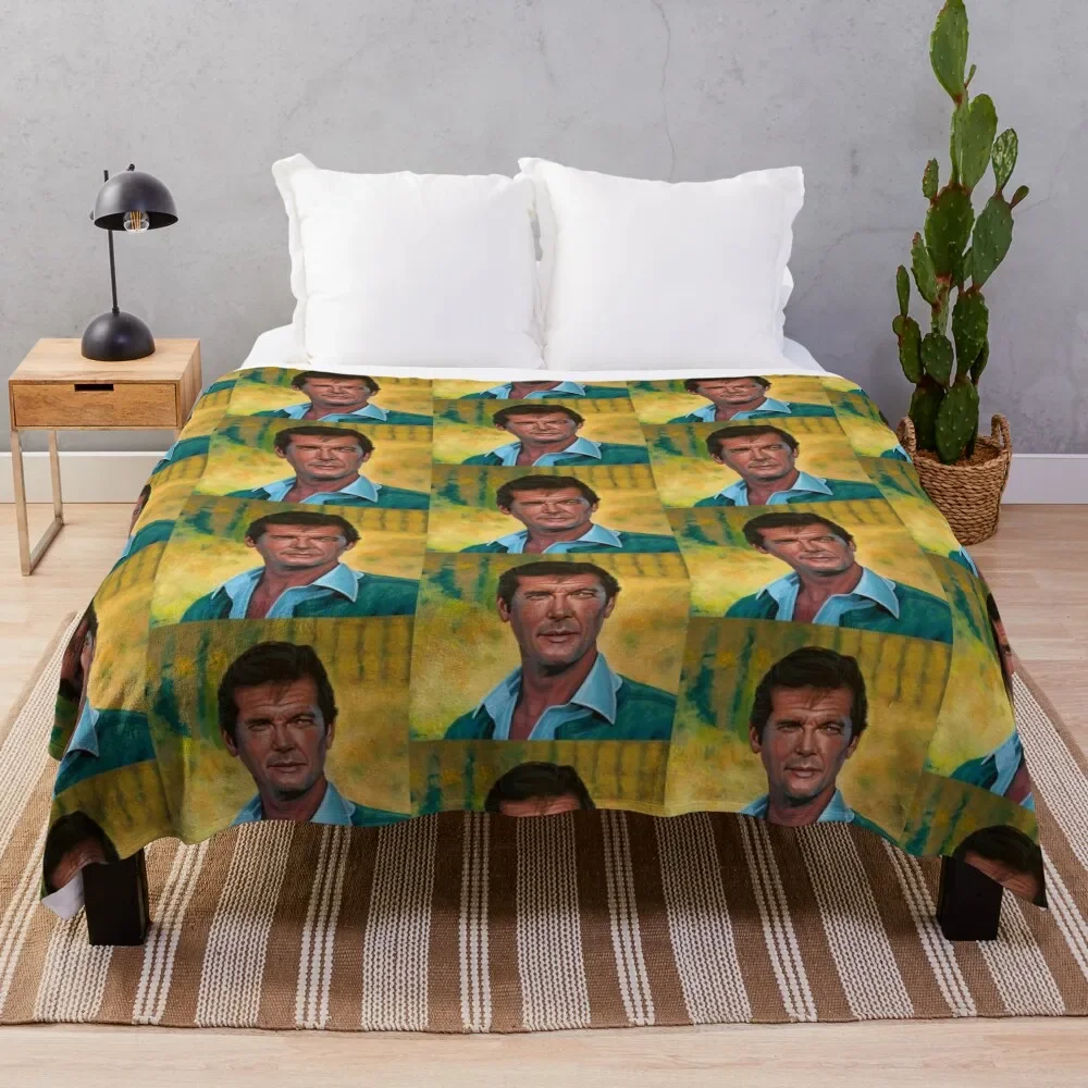 

Roger Moore Painting Throw Blanket Flannels Bed Fashionable Flannel Fabric Soft Big Blankets