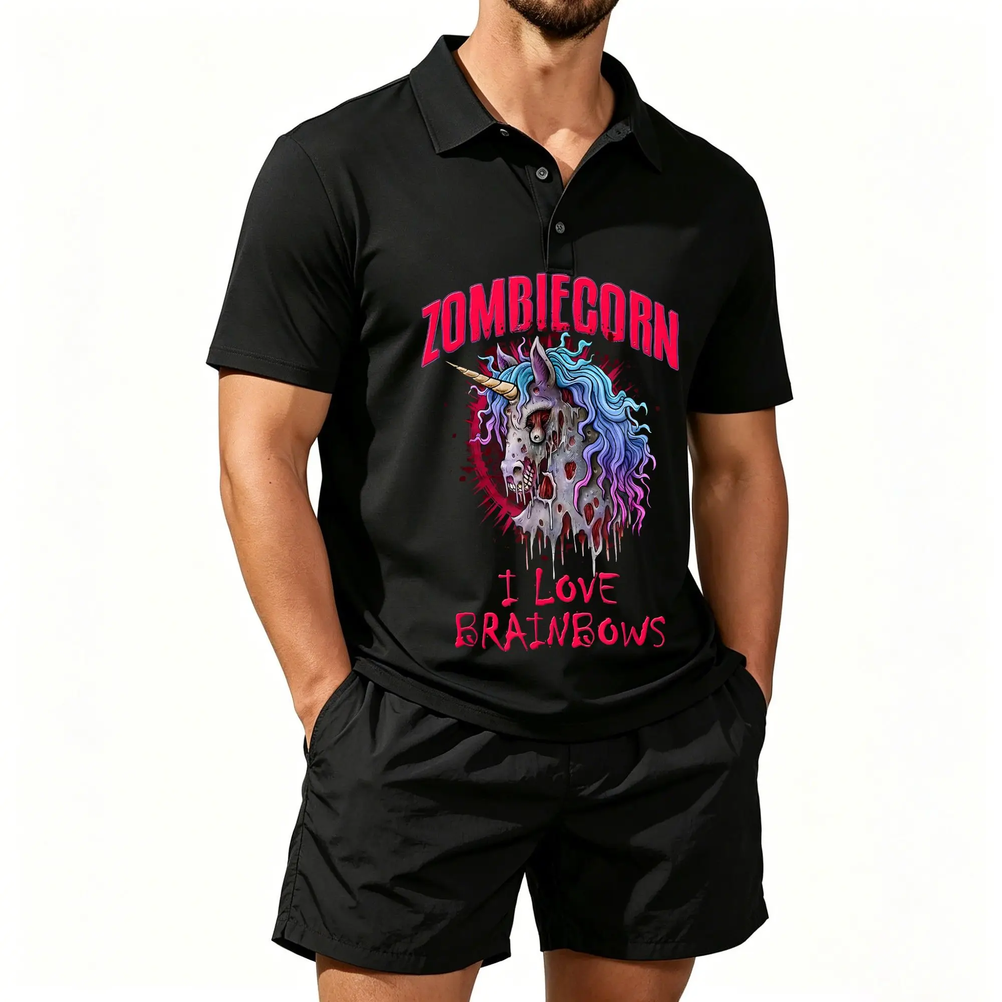 Conjunto de polo de manga corta para hombre, estampado: Trata a los demás con gentileza, las personas que odias pueden ser tus seres queridos, eslogan: "Uso diario, adecuado para actividades al aire libre, tela suave y transpirable, lavable a máquina"