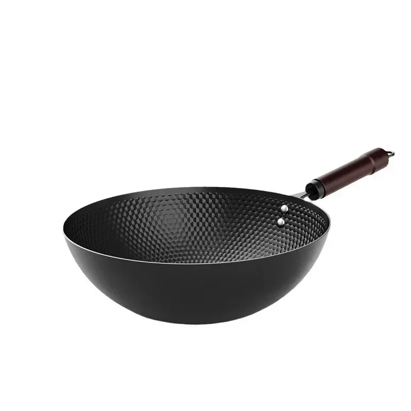 Old Style Iron Pot Uncoated Household Forging Wok Non Stick Flat Bottomed Pan Gas Induction Cooker Universal Cookware Pans