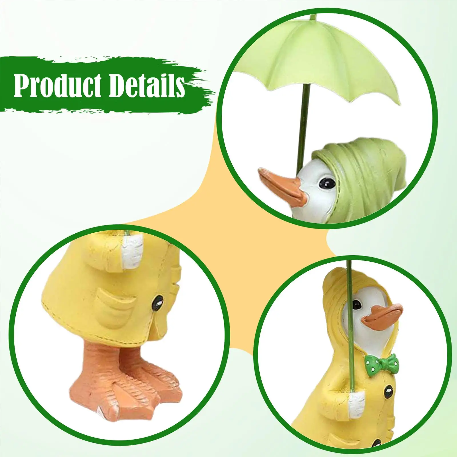 2x Duck Statues with Umbrella Raincoat Funny Gift Desktop Photo Prop Animal Garden Figurines for Collections Bookshelf Fish Pond