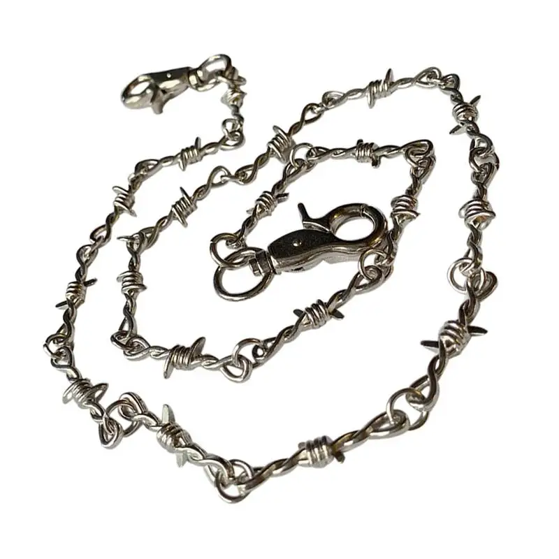 JONecklace-Chaîne punk taille fjwaist pour homme, pantalon hippop grunge goth, bijoux popthornslong, jean barbelé en fil de fer, collier en argent