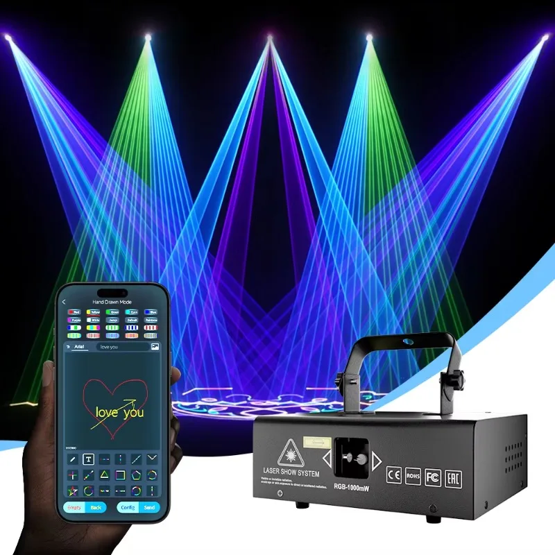 1w Laser Support Dmx 512 APP Control Rgb Lazer Light Pattern Mixed Colors Equipment Stage Lighting for bar Wedding Party