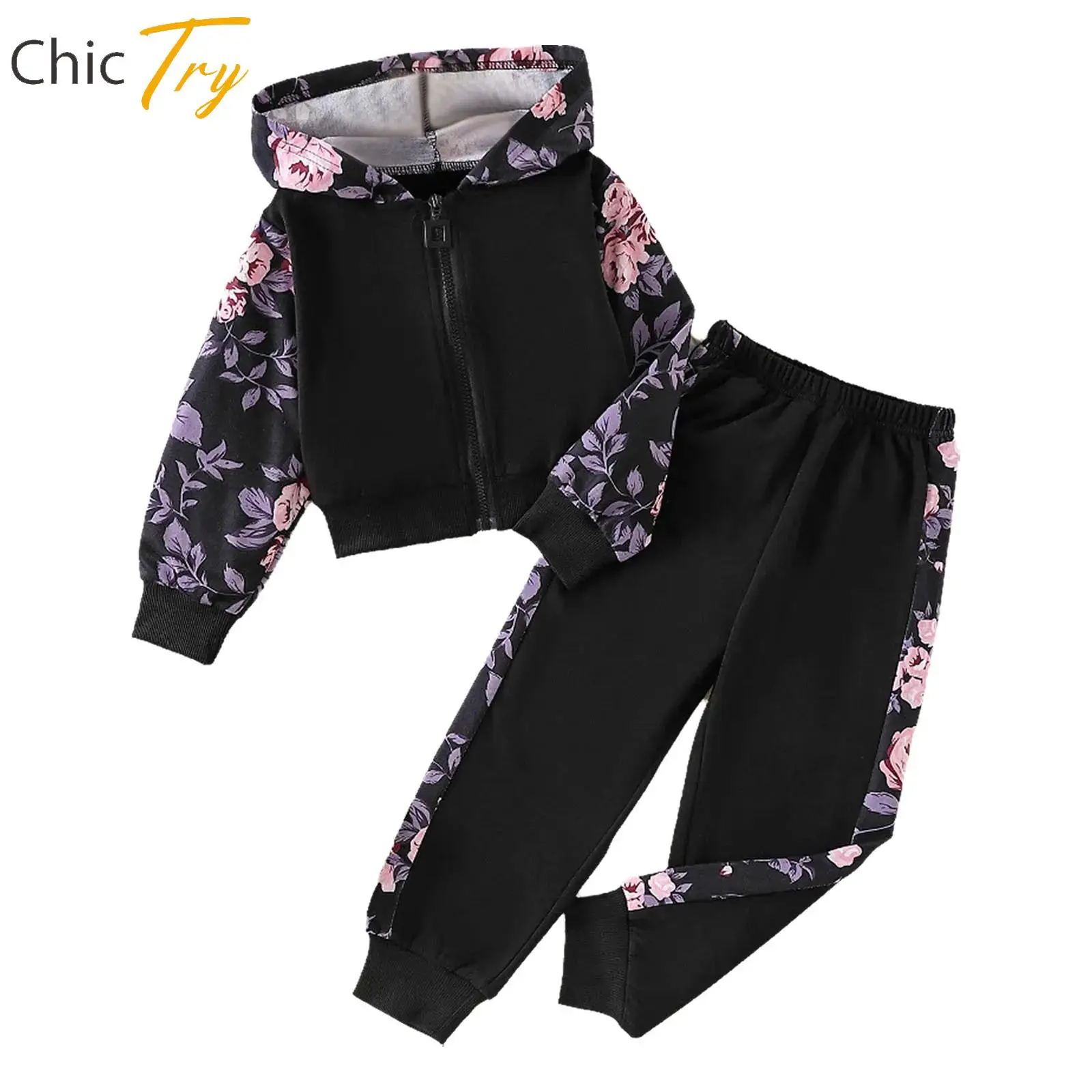 

Kids Girls Floral Print Sports Suit Casual Daily Wear Long Sleeve Three Piece Sets for Children Holiday Travel Fashion Costumes
