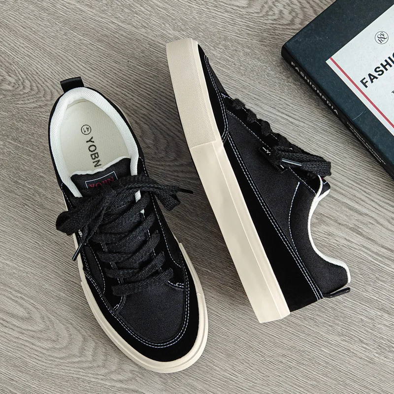 

Мужская вулканизированная обувь на парусиновом плоском каблуке Нишевый дизайн Низкий верх с круглым носком Ретро-стиль Повседневная прогулочная обувь с цветными блоками и поясом