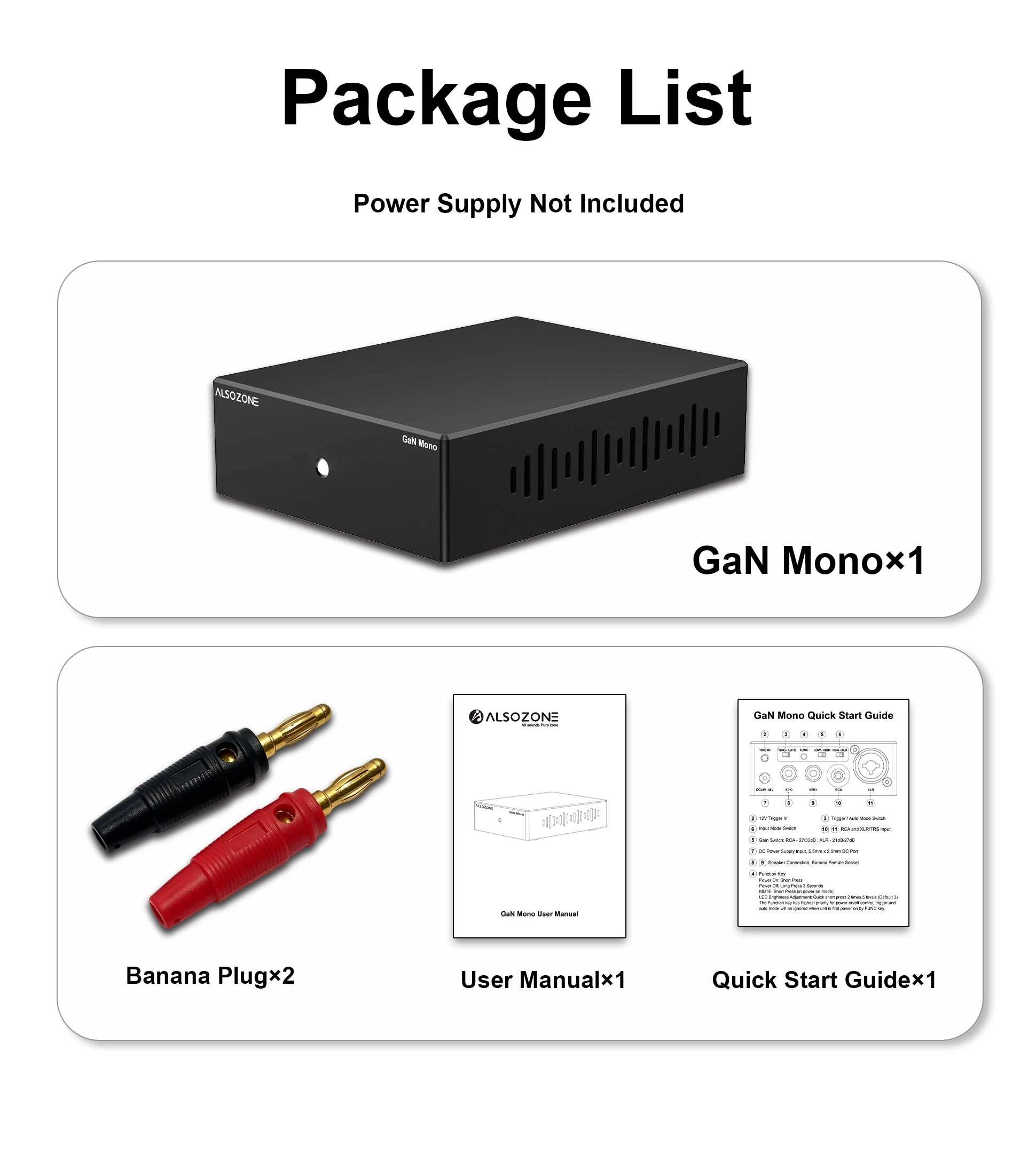 ALSOZONE GaN Mono 300W Klasse-D-Verstärker XLR/TRS RCA-Eingang 12V Trigger Kompakter HiFi-Leistungsverstärker für Passive Lautsprecher – Detail 15