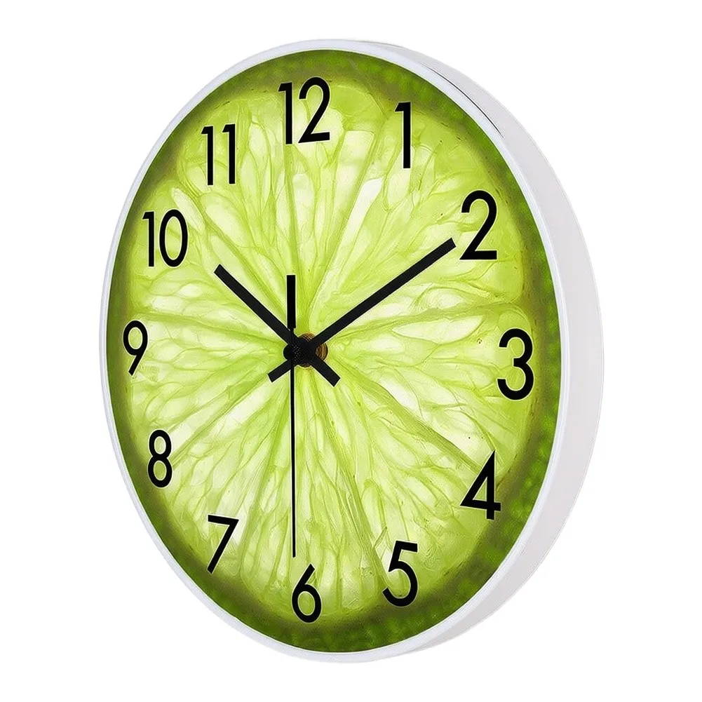 Silent Lemon Shaped Wall Clock 12 Inch Green Plastic Fruit Quiet Movement For Home Office Silent Lemon Shaped Wall