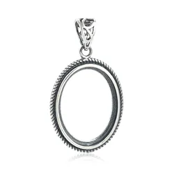 Pendant Base for 15x20mm Oval Cabochons Thai Sterling Silver Pendant Blank Antique Style Pendant Setting