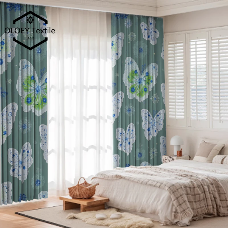 

Enchanted Butterfly Kids Curtains - Fluttering Garden Digital Print Curtains for Living Room Thermal Drapes for Bedroom Decor